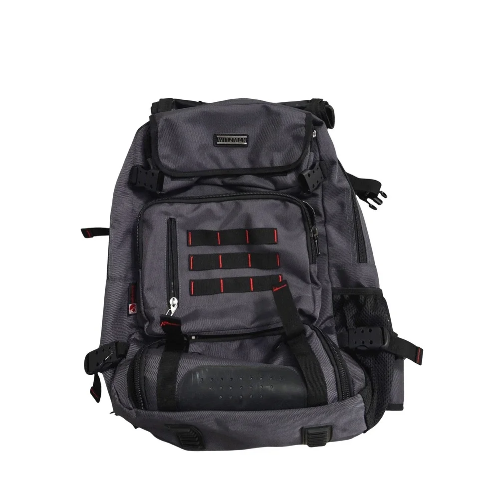 Witzman Backpack OS Travel Tactical Laptop Bag Grey Red Canvas Multi-Pocket